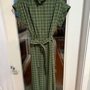 Calvin Klein Olive Checkered Maxi Dress